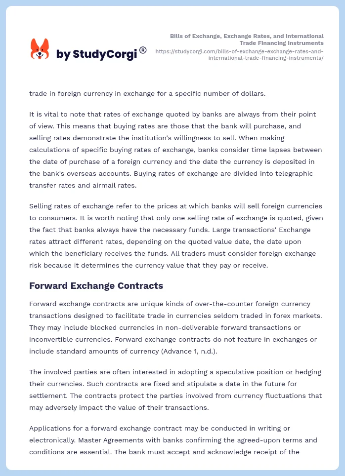 Bills of Exchange, Exchange Rates, and International Trade Financing Instruments. Page 2