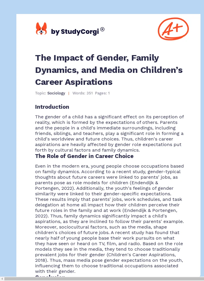The Impact of Gender, Family Dynamics, and Media on Children’s Career Aspirations. Page 1