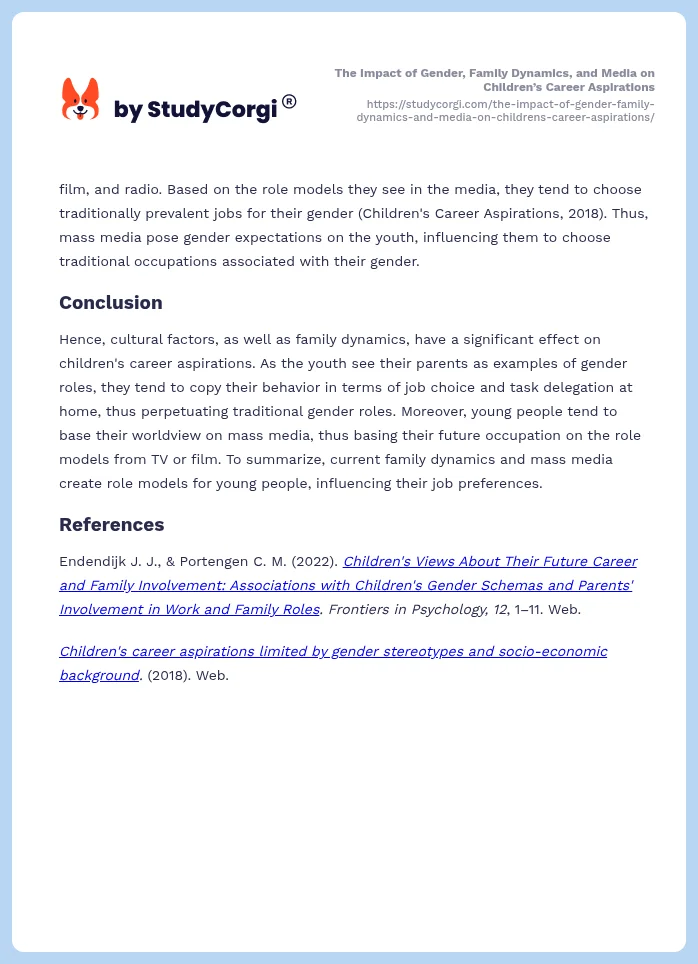 The Impact of Gender, Family Dynamics, and Media on Children’s Career Aspirations. Page 2