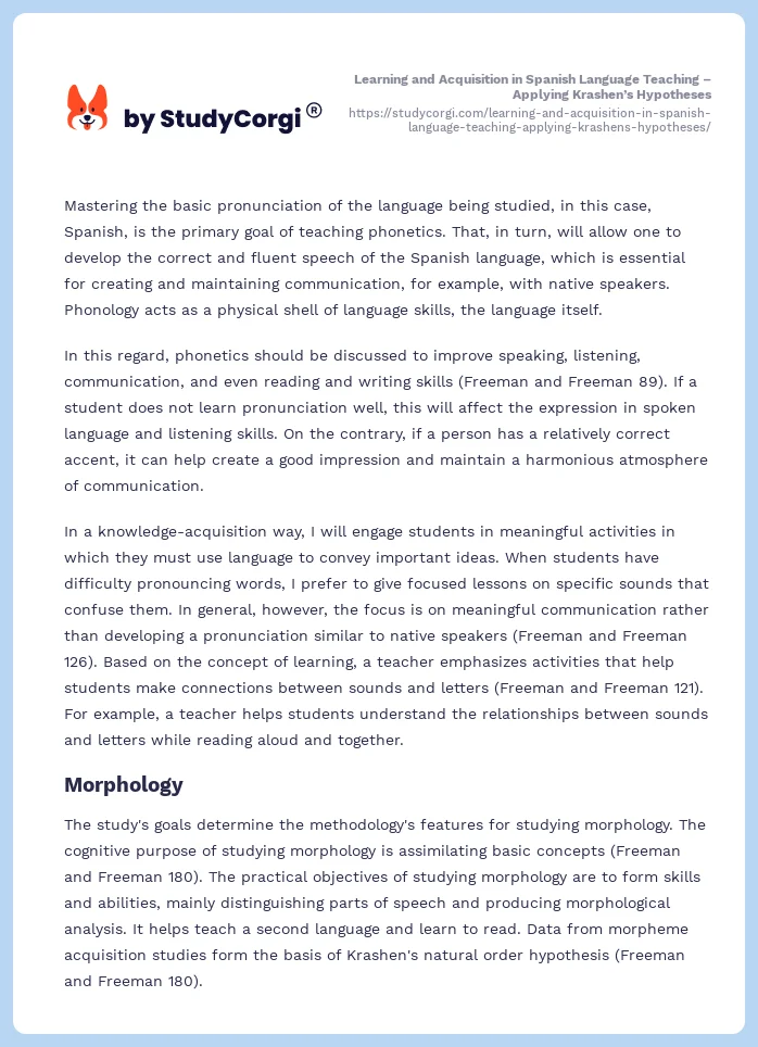 Learning and Acquisition in Spanish Language Teaching – Applying Krashen’s Hypotheses. Page 2