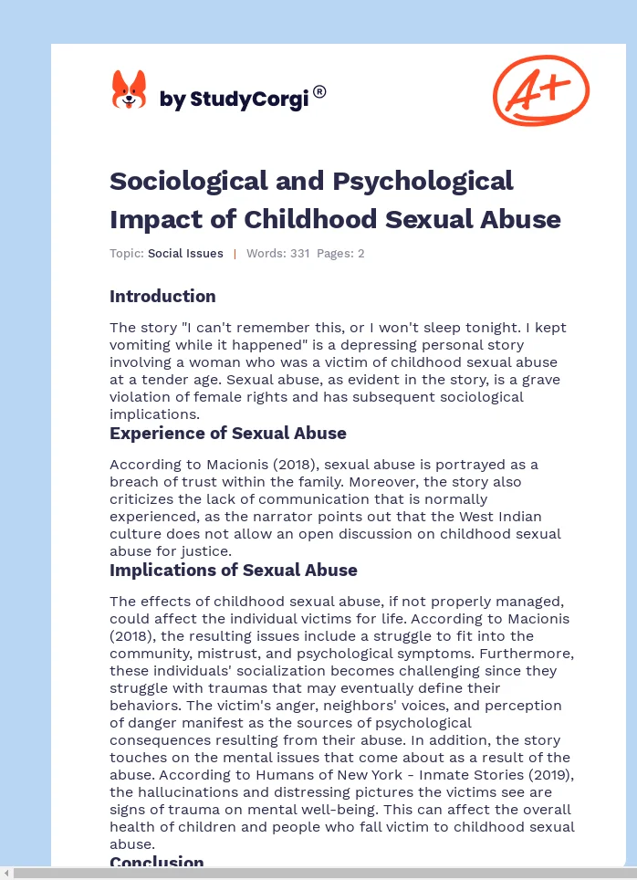 Sociological and Psychological Impact of Childhood Sexual Abuse. Page 1