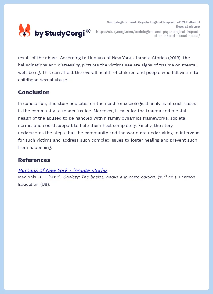 Sociological and Psychological Impact of Childhood Sexual Abuse. Page 2