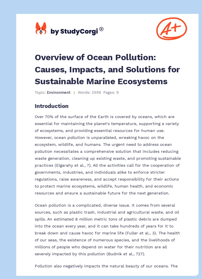 Overview of Ocean Pollution: Causes, Impacts, and Solutions for Sustainable Marine Ecosystems. Page 1