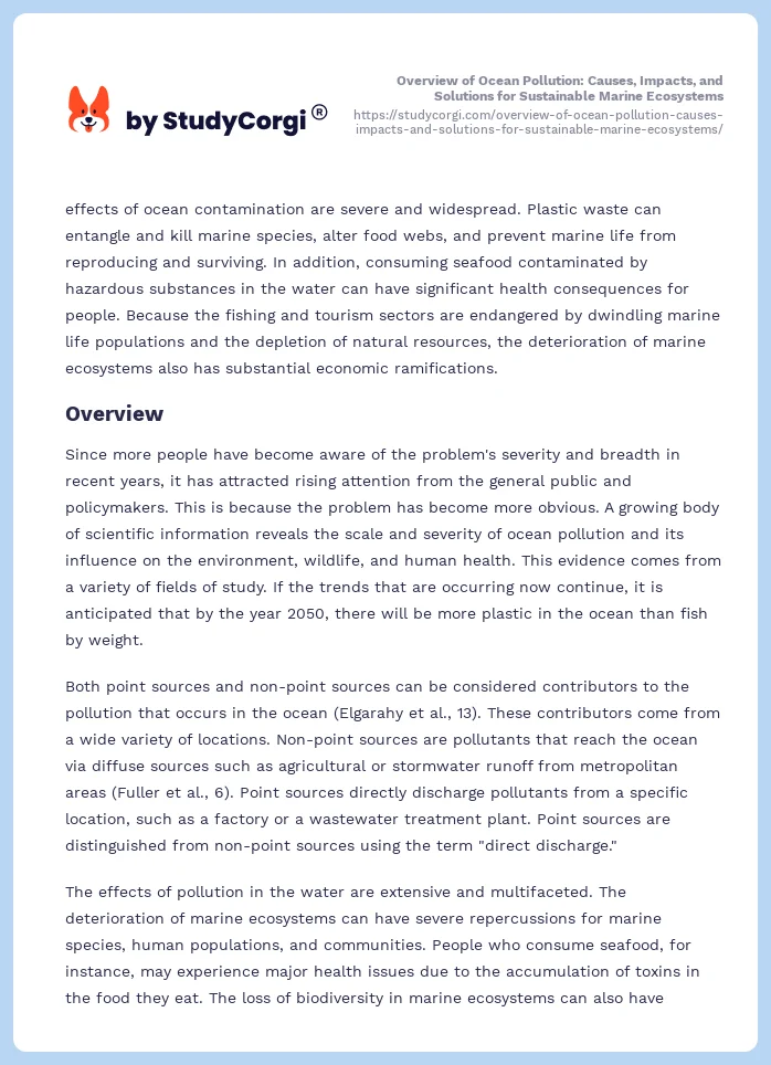 Overview of Ocean Pollution: Causes, Impacts, and Solutions for Sustainable Marine Ecosystems. Page 2