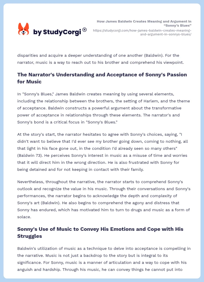 How James Baldwin Creates Meaning and Argument in “Sonny’s Blues”. Page 2