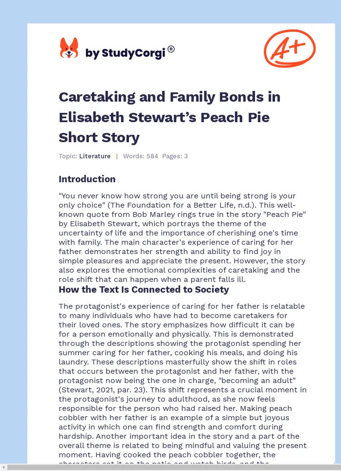 Caretaking and Family Bonds in Elisabeth Stewart’s Peach Pie Short Story. Page 1
