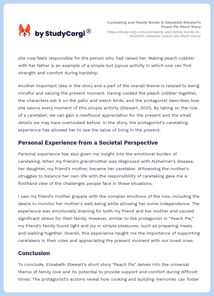 Caretaking and Family Bonds in Elisabeth Stewart’s Peach Pie Short Story. Page 2