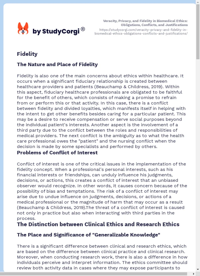 Veracity, Privacy, and Fidelity in Biomedical Ethics: Obligations, Conflicts, and Justifications. Page 2