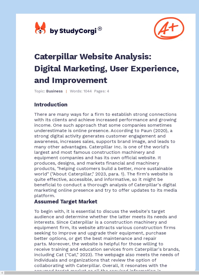 Caterpillar Website Analysis: Digital Marketing, User Experience, and Improvement. Page 1