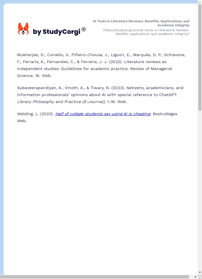 AI Tools in Literature Reviews: Benefits, Applications, and Academic Integrity. Page 2