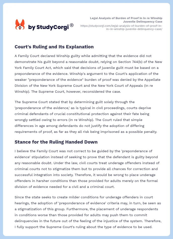 Legal Analysis of Burden of Proof in In re Winship Juvenile Delinquency Case. Page 2