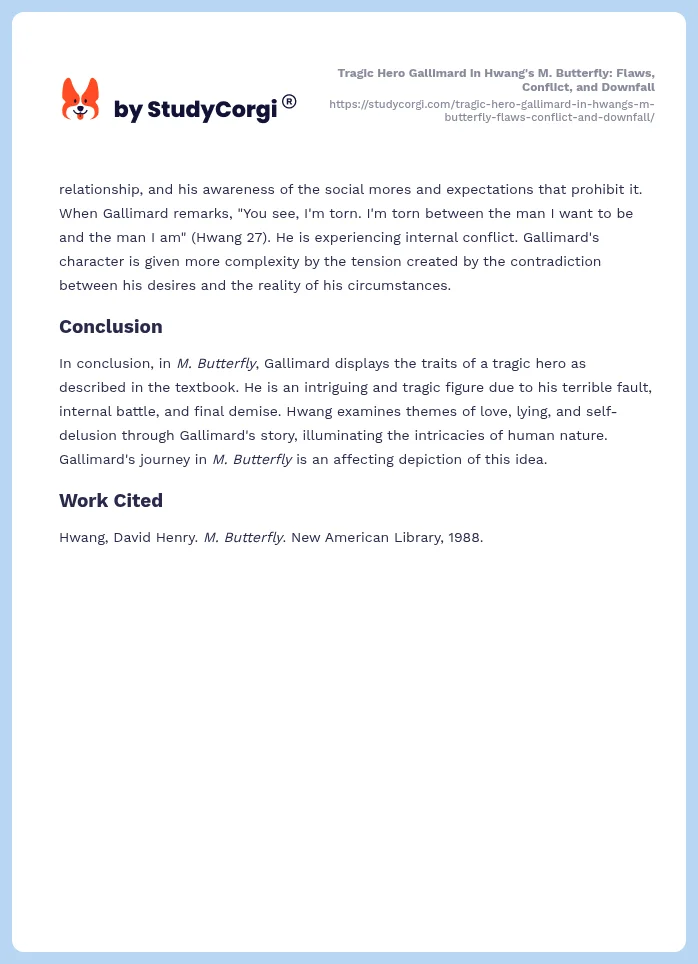 Tragic Hero Gallimard in Hwang's M. Butterfly: Flaws, Conflict, and Downfall. Page 2