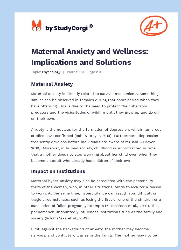 Maternal Anxiety and Wellness: Implications and Solutions. Page 1