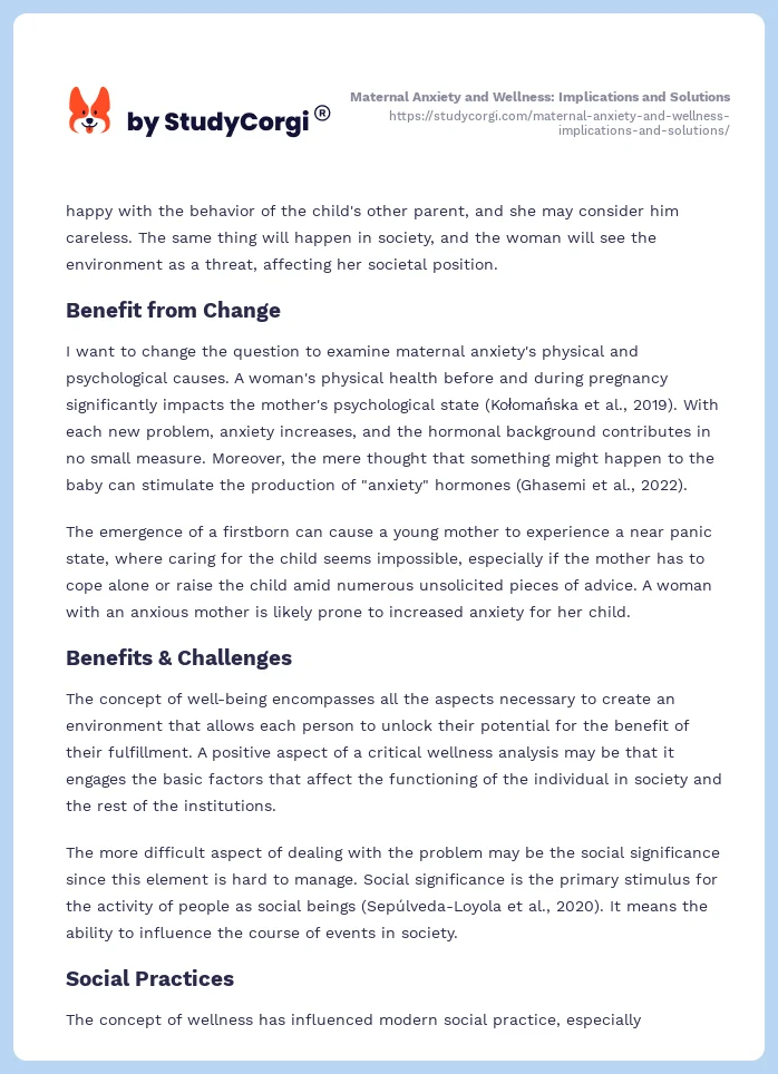 Maternal Anxiety and Wellness: Implications and Solutions. Page 2