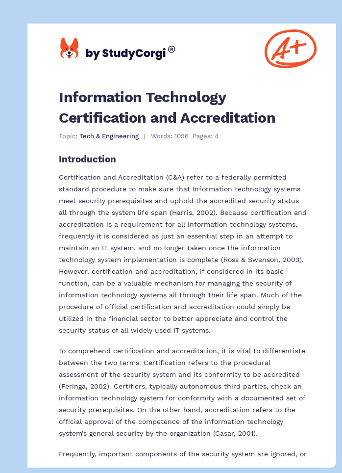 Information Technology Certification and Accreditation. Page 1