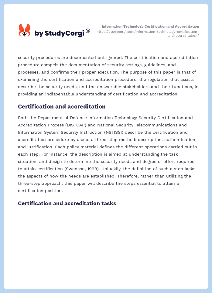 Information Technology Certification and Accreditation. Page 2