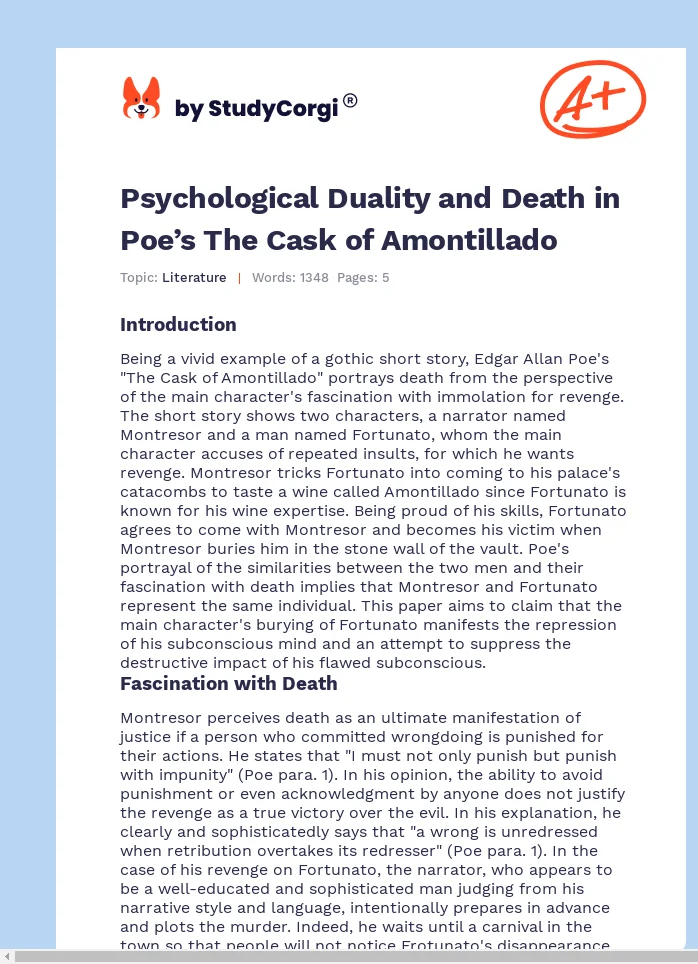 Psychological Duality and Death in Poe’s The Cask of Amontillado. Page 1
