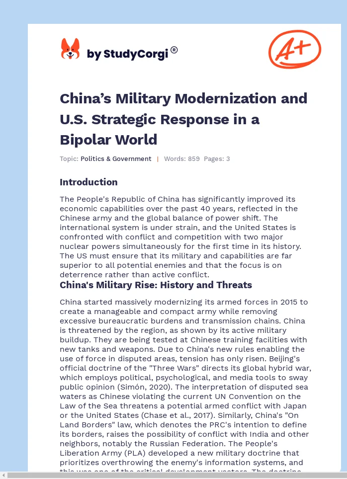 China’s Military Modernization and U.S. Strategic Response in a Bipolar World. Page 1
