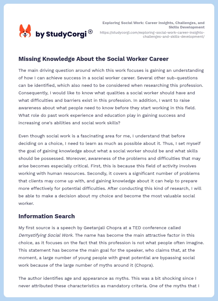 Exploring Social Work: Career Insights, Challenges, and Skills Development. Page 2