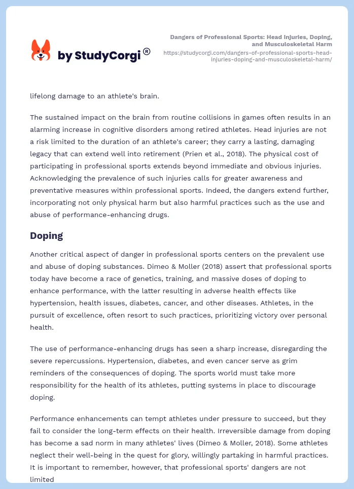 Dangers of Professional Sports: Head Injuries, Doping, and Musculoskeletal Harm. Page 2