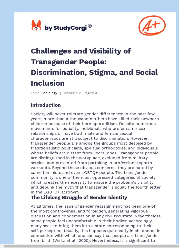 Challenges and Visibility of Transgender People: Discrimination, Stigma, and Social Inclusion. Page 1