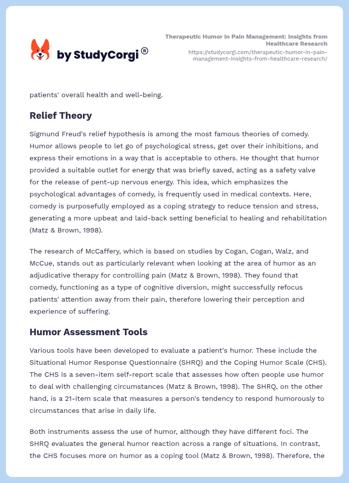 Therapeutic Humor in Pain Management: Insights from Healthcare Research. Page 2