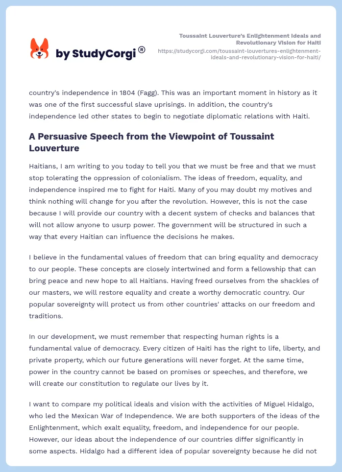 Toussaint Louverture’s Enlightenment Ideals and Revolutionary Vision for Haiti. Page 2