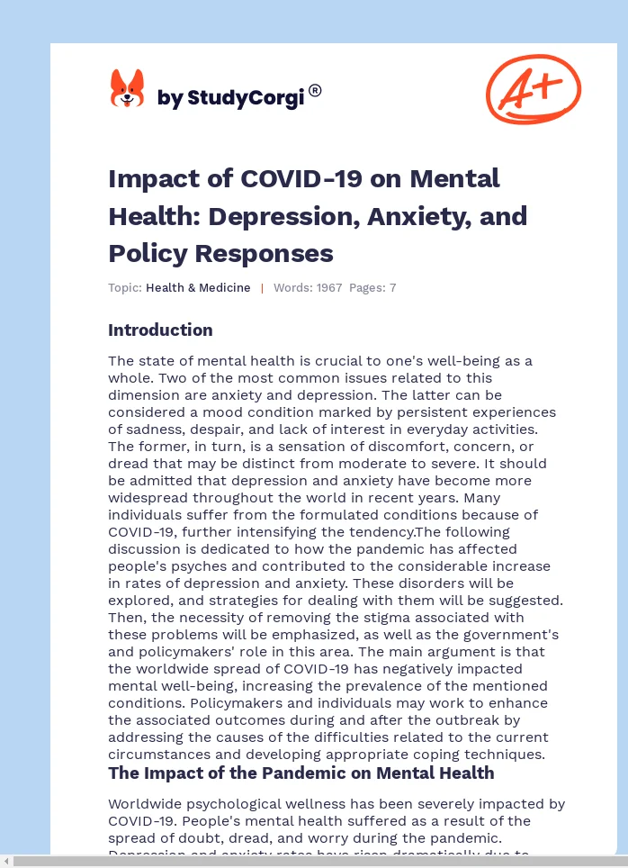 Impact of COVID-19 on Mental Health: Depression, Anxiety, and Policy Responses. Page 1