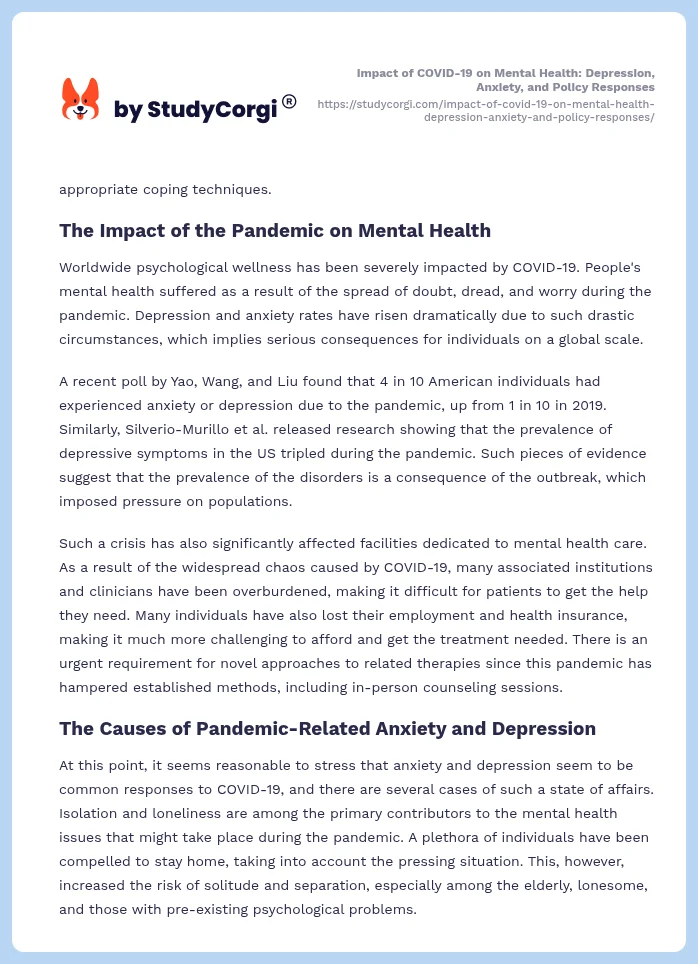 Impact of COVID-19 on Mental Health: Depression, Anxiety, and Policy Responses. Page 2