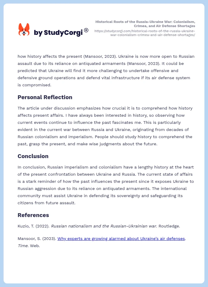 Historical Roots of the Russia-Ukraine War: Colonialism, Crimea, and Air Defense Shortages. Page 2