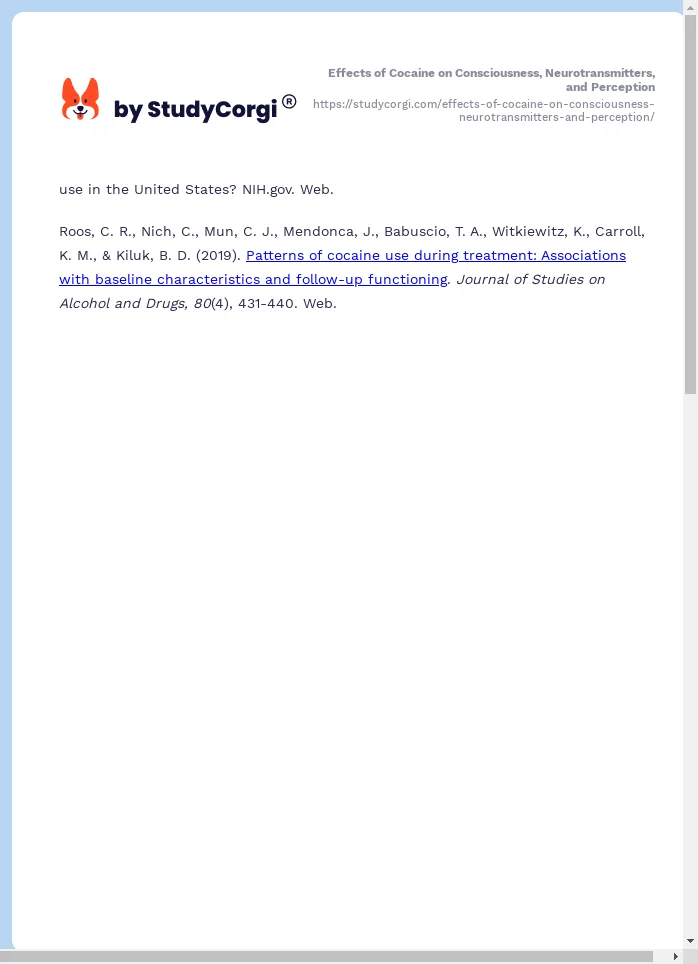 Effects of Cocaine on Consciousness, Neurotransmitters, and Perception. Page 2