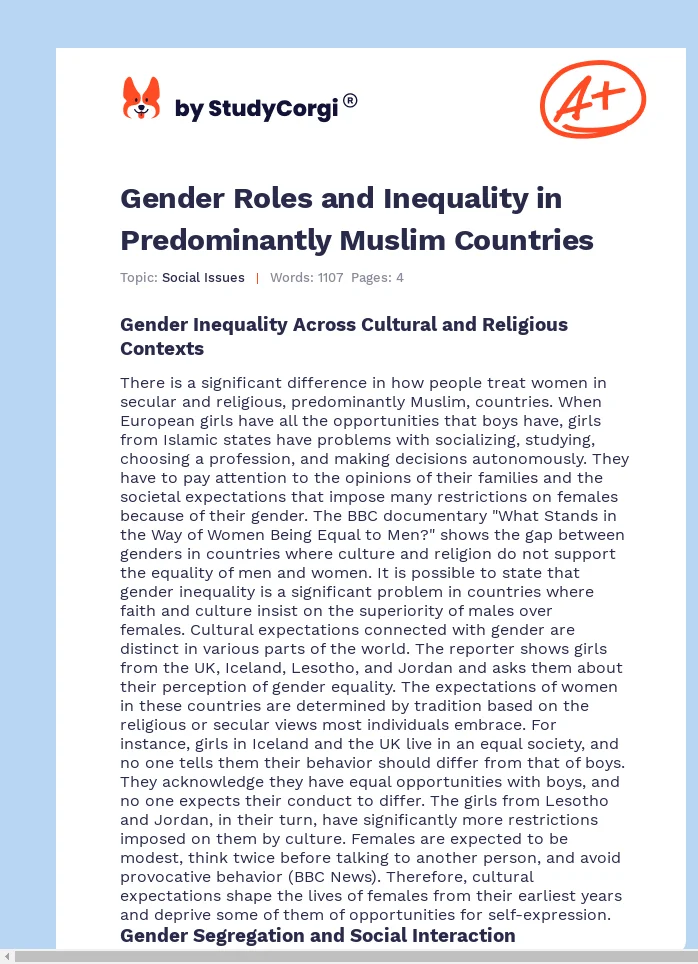 Gender Roles and Inequality in Predominantly Muslim Countries. Page 1
