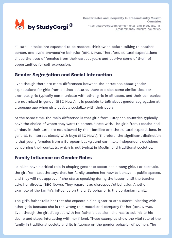 Gender Roles and Inequality in Predominantly Muslim Countries. Page 2