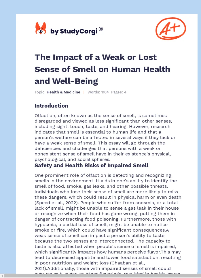 The Impact of a Weak or Lost Sense of Smell on Human Health and Well-Being. Page 1