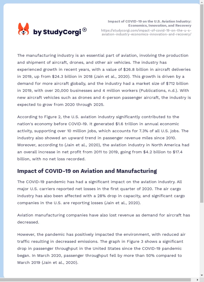 Impact of COVID-19 on the U.S. Aviation Industry: Economics, Innovation, and Recovery. Page 2