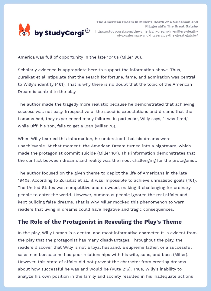 The American Dream in Miller's Death of a Salesman and Fitzgerald's The Great Gatsby. Page 2