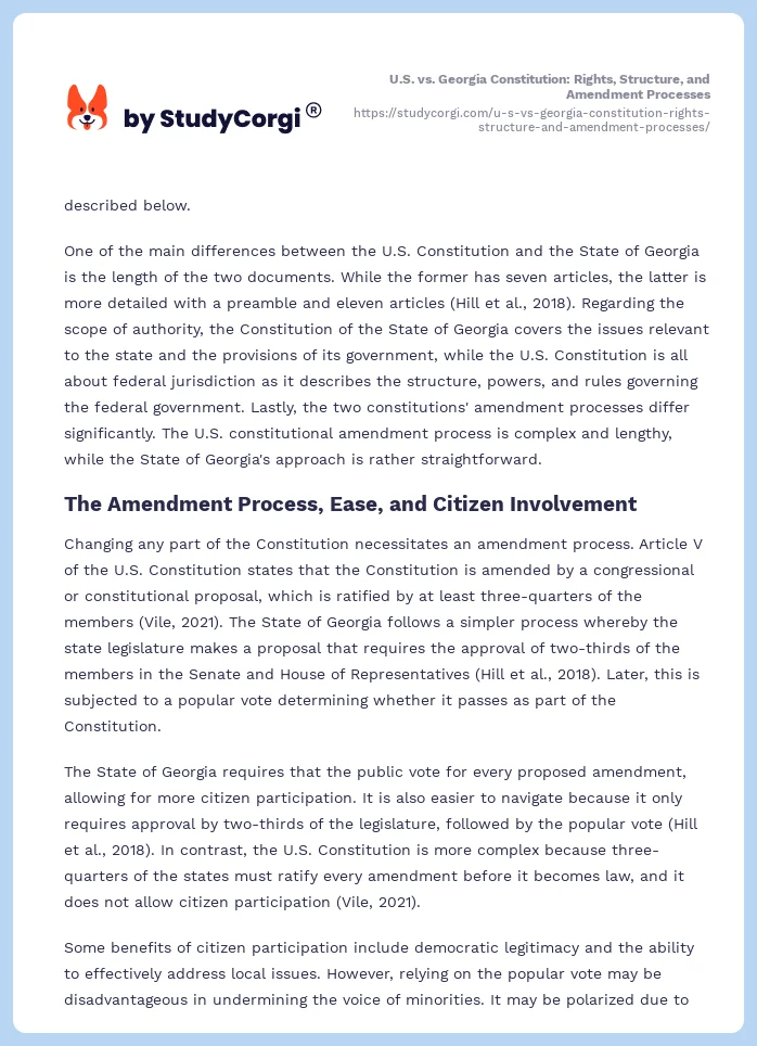 U.S. vs. Georgia Constitution: Rights, Structure, and Amendment Processes. Page 2