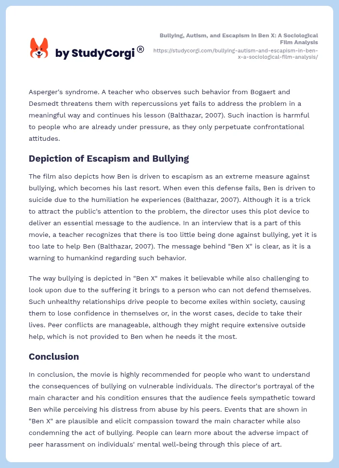 Bullying, Autism, and Escapism in Ben X: A Sociological Film Analysis. Page 2