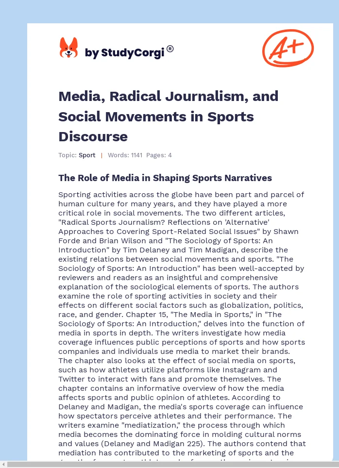 Media, Radical Journalism, and Social Movements in Sports Discourse. Page 1