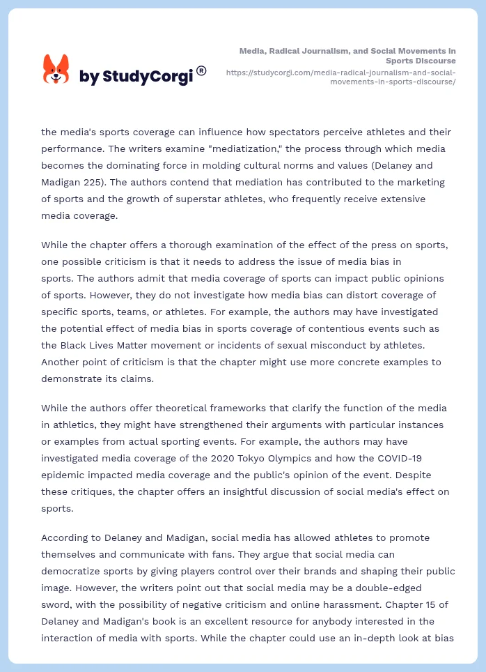 Media, Radical Journalism, and Social Movements in Sports Discourse. Page 2