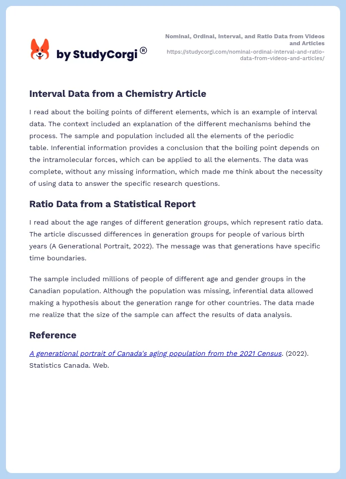 Nominal, Ordinal, Interval, and Ratio Data from Videos and Articles. Page 2