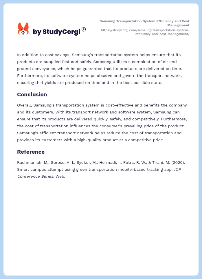 Samsung Transportation System Efficiency and Cost Management. Page 2
