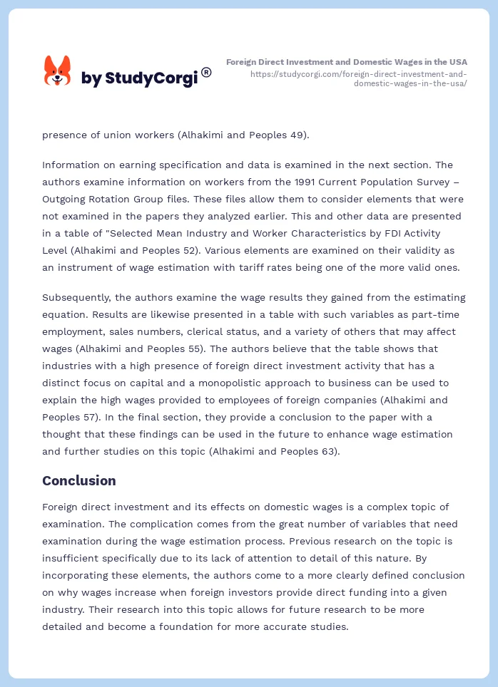 Foreign Direct Investment and Domestic Wages in the USA. Page 2