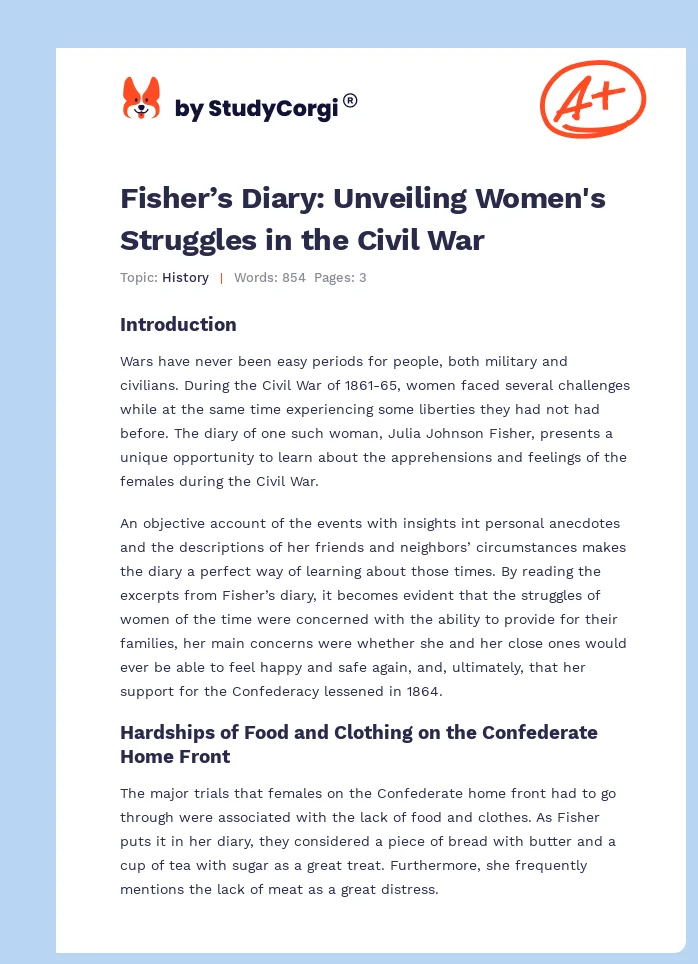 Fisher’s Diary: Unveiling Women's Struggles in the Civil War. Page 1