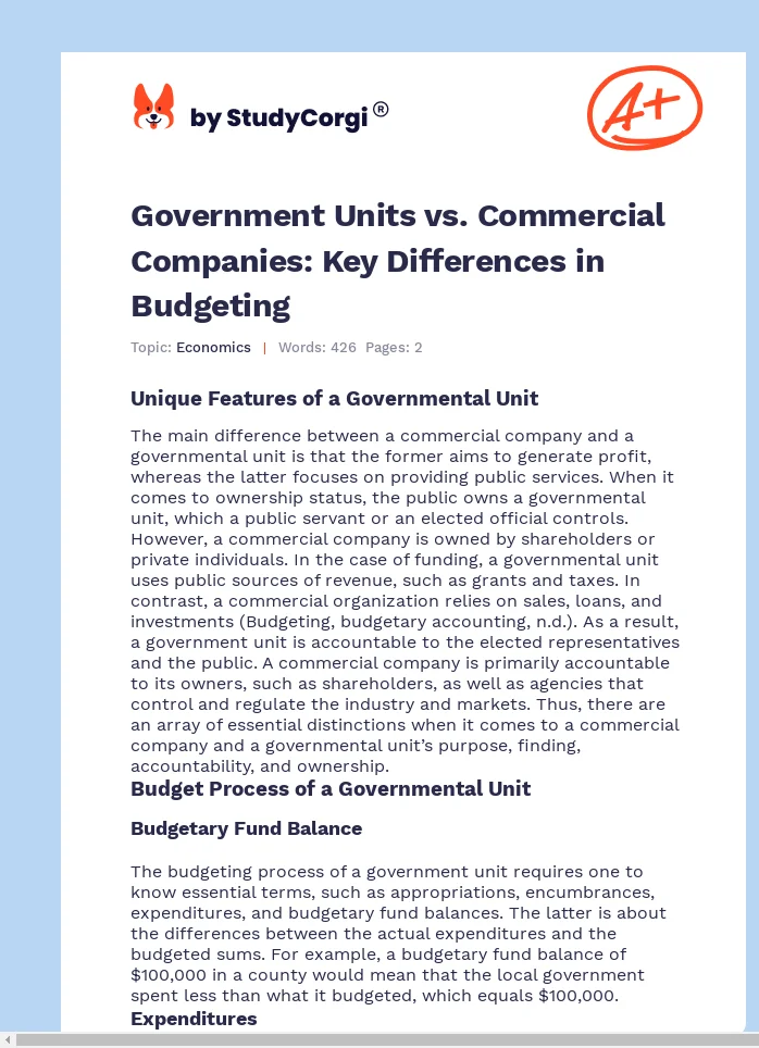 Government Units vs. Commercial Companies: Key Differences in Budgeting. Page 1