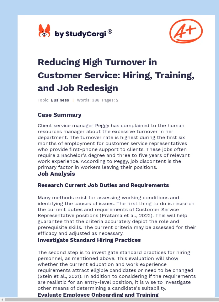 Reducing High Turnover in Customer Service: Hiring, Training, and Job Redesign. Page 1