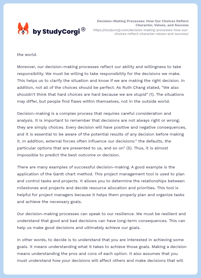 Decision-Making Processes: How Our Choices Reflect Character, Values, and Success. Page 2