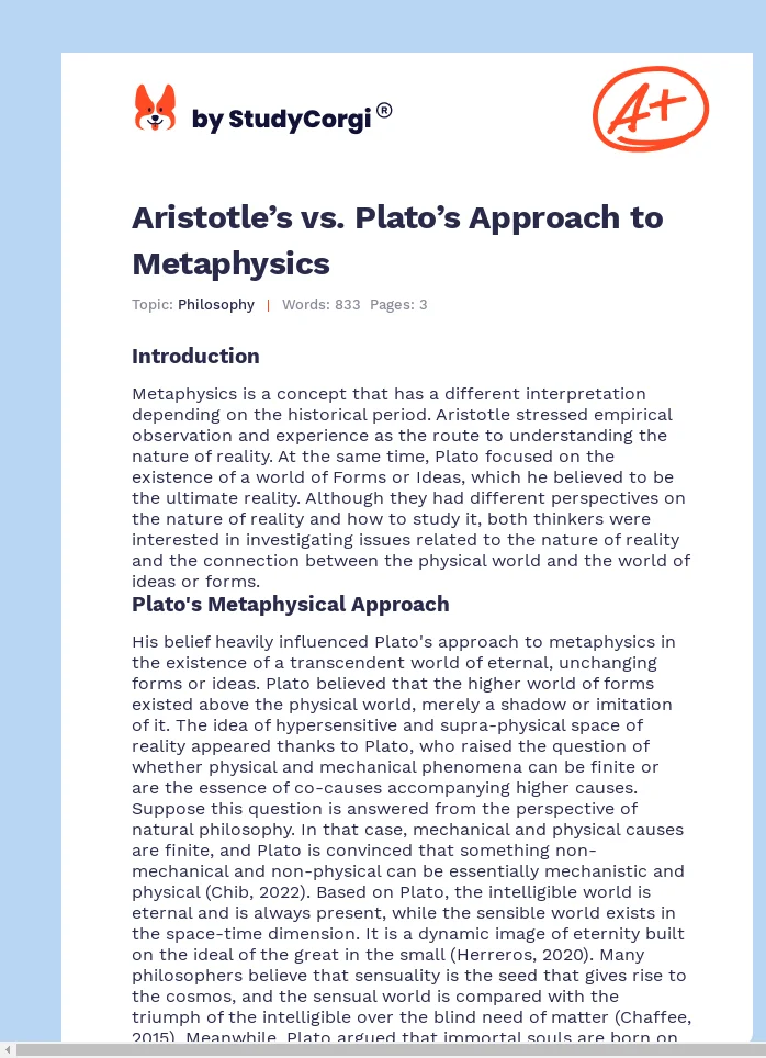 Aristotle’s vs. Plato’s Approach to Metaphysics. Page 1