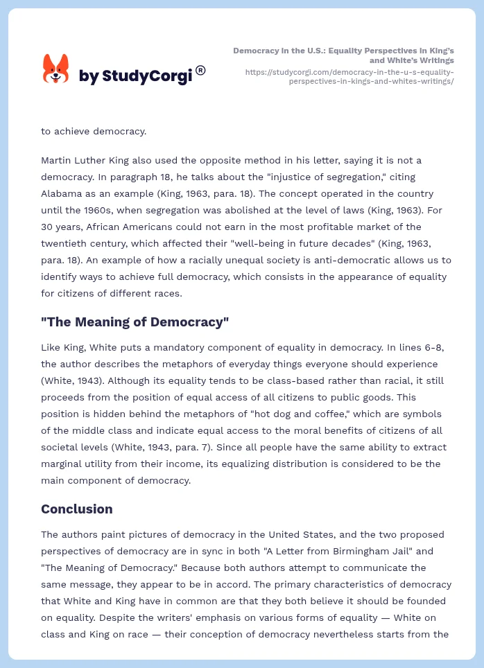 Democracy in the U.S.: Equality Perspectives in King’s and White’s Writings. Page 2