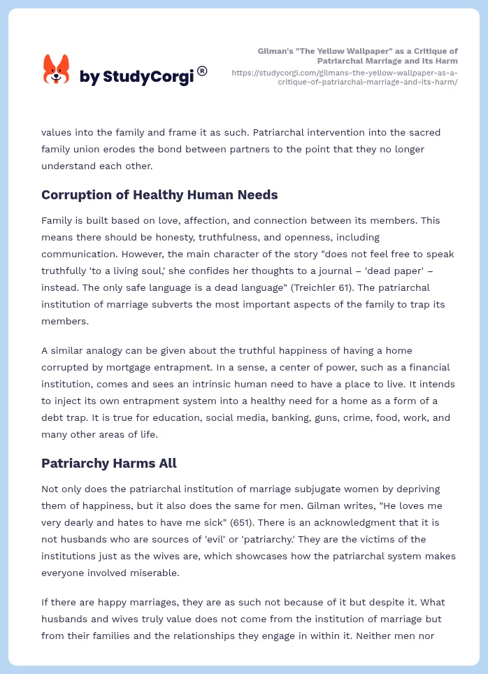 Gilman's "The Yellow Wallpaper" as a Critique of Patriarchal Marriage and Its Harm. Page 2